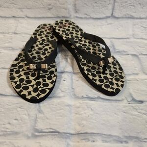 Coach Amel Black & Beige Signature Pattern Women's Flip Flop Sandals 5-6